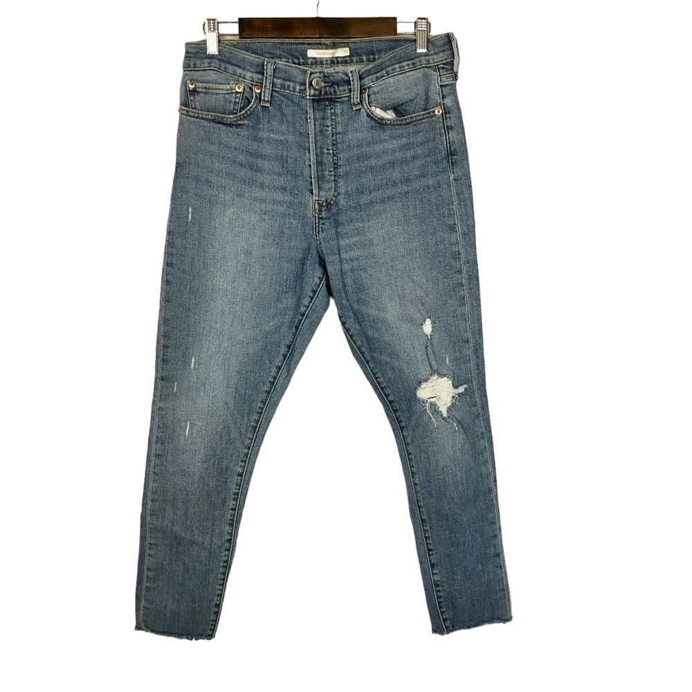 Levi's Wedgie Medium Blue Wash High Rise Button Fly Distressed Skinny Jeans 31